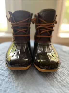 Sperry Saltwater Duck Boots Women’s Size 8 Brown Leather Rubber Lace & Zip Up